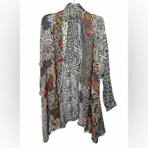 Anu 100% Wool Animal Print Floral Waterfall Chain Stitch Embroidered Cape/Duster